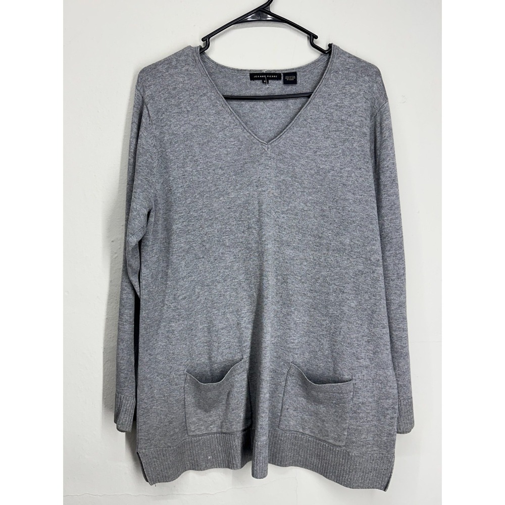 Jeanne Pierre Sweater Womens XL Gray Soft Knit Long Sleeve V-Neck Capsule Closet